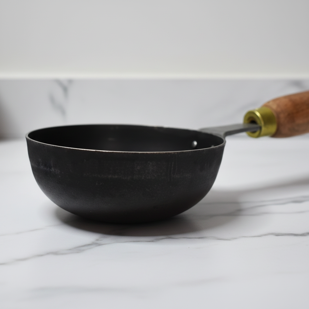 Broad Iron Tadka Ladle – Heat-Resistant Wooden Handle | NABL Tested Pure Iron