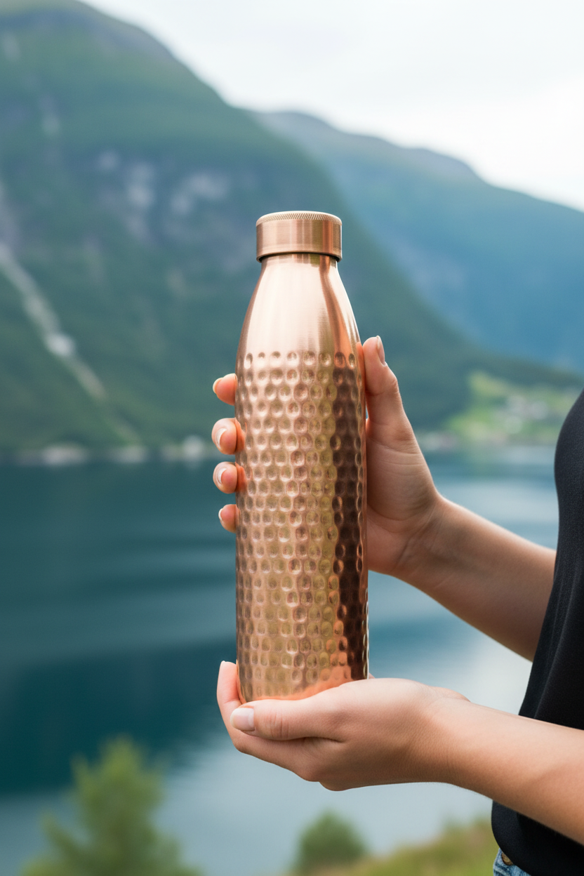 Vannflaske i rent kobber – hamret, 1L