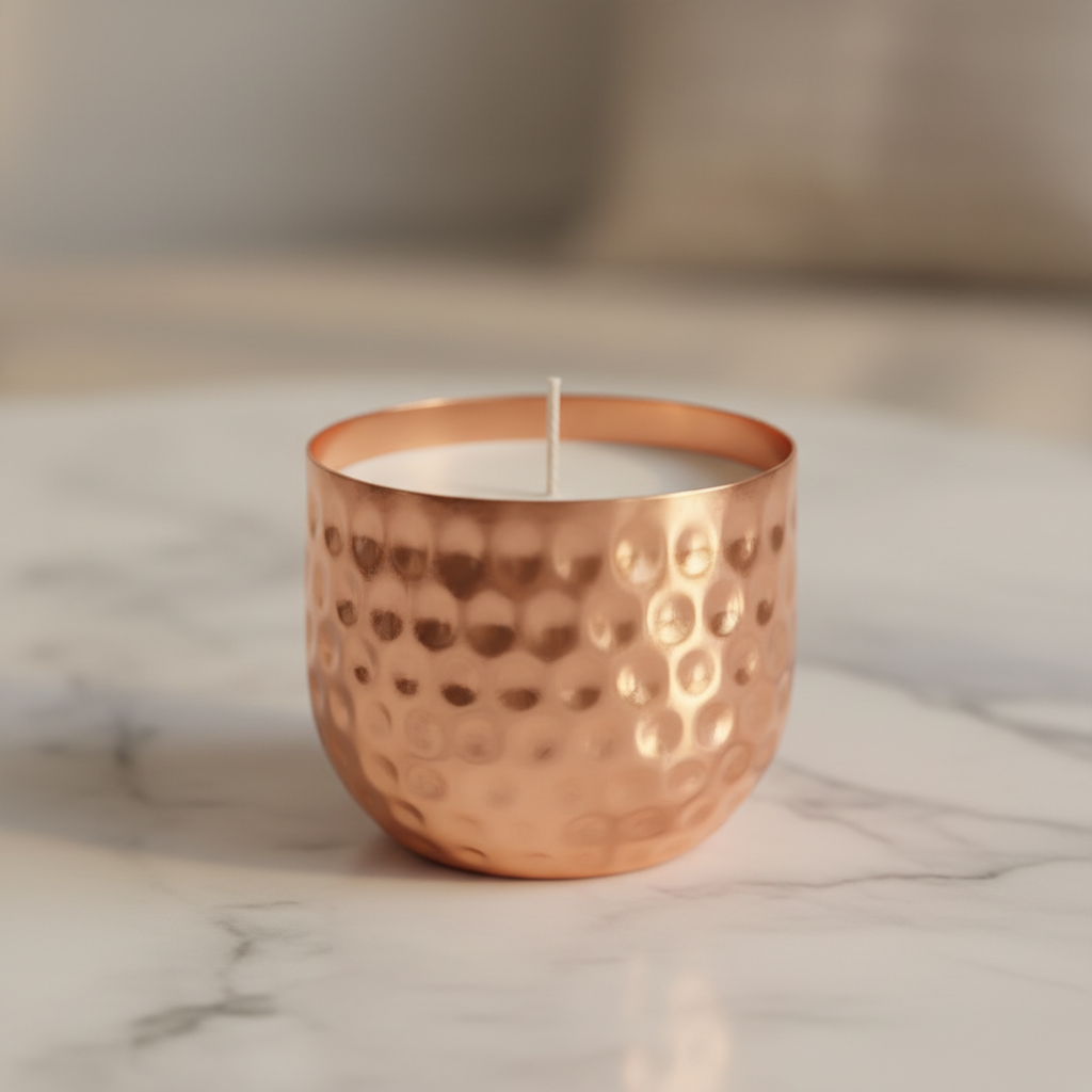 Copper Finish Hammered Votive Candle Pot — French Vanilla Soy Wax