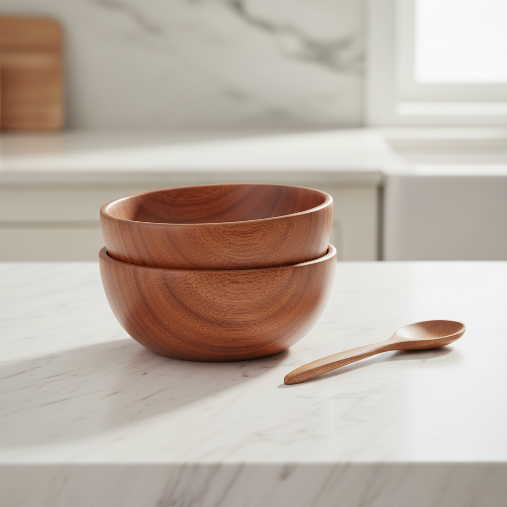 Handcrafted Neem Wood Soup Bowls & Spoons (Set of 2) – Naturally Antibacterial