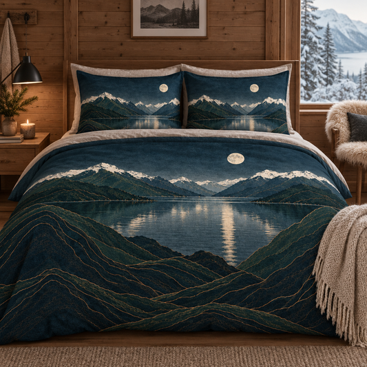 Moonlit Fjord 100% Cotton Duvet Cover Set with 2 Shams