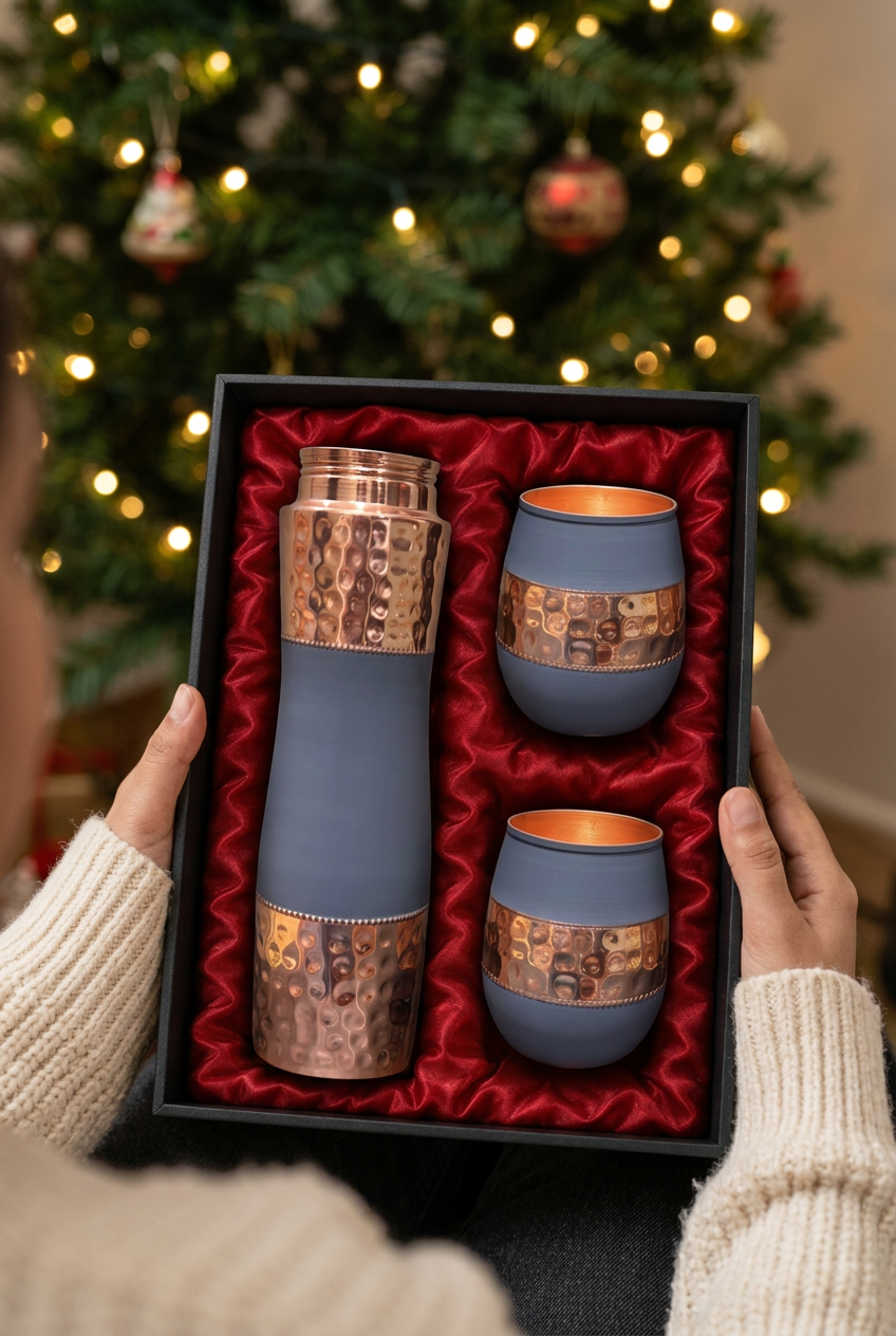 Slate Blue & Hammered Copper Christmas Gift Set