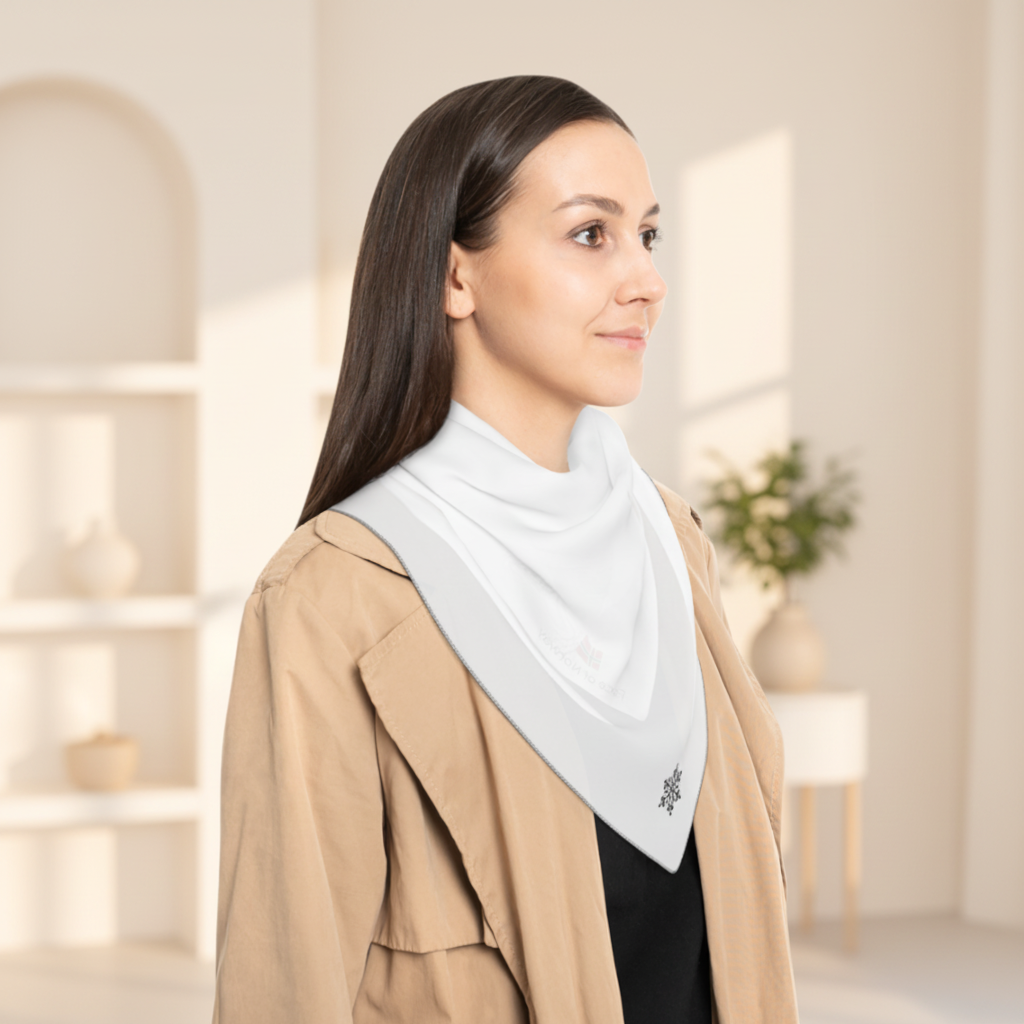 White Scarf with Subtle Snowflake Accent — Lightweight Winter Accessory