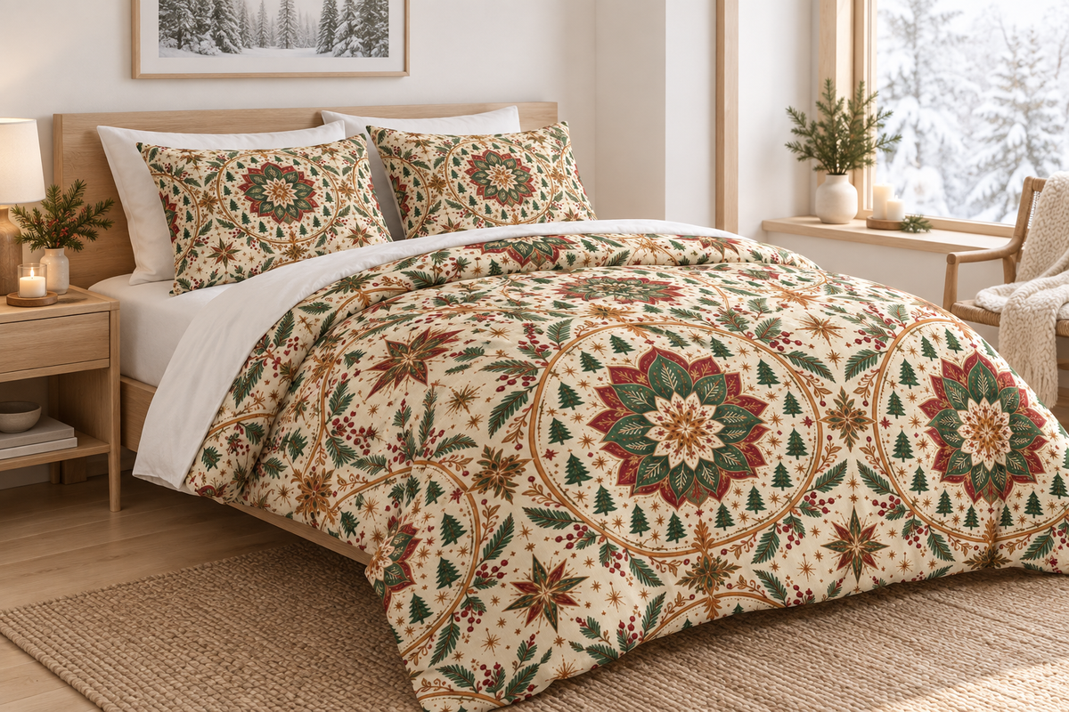 Nordic Folk Mandala 100% Cotton Duvet Cover Set with 2 Shams