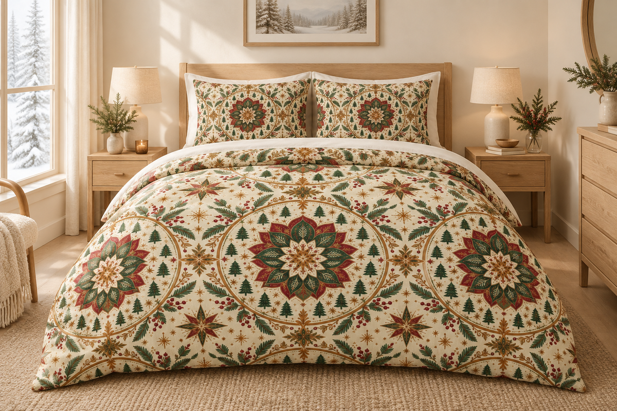 Nordic Folk Mandala 100% Cotton Duvet Cover Set with 2 Shams