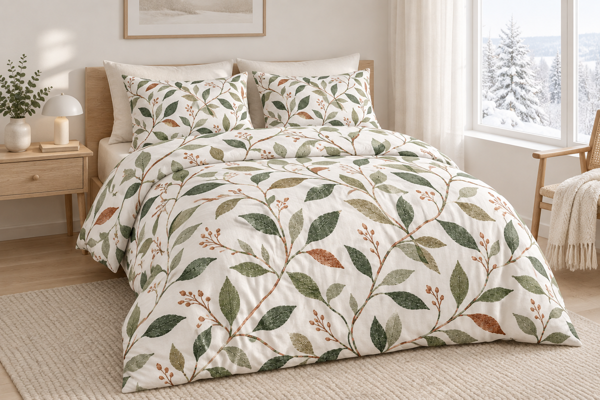Nordic Leaf Vine 100% Cotton Duvet Cover Set with 2 Shams