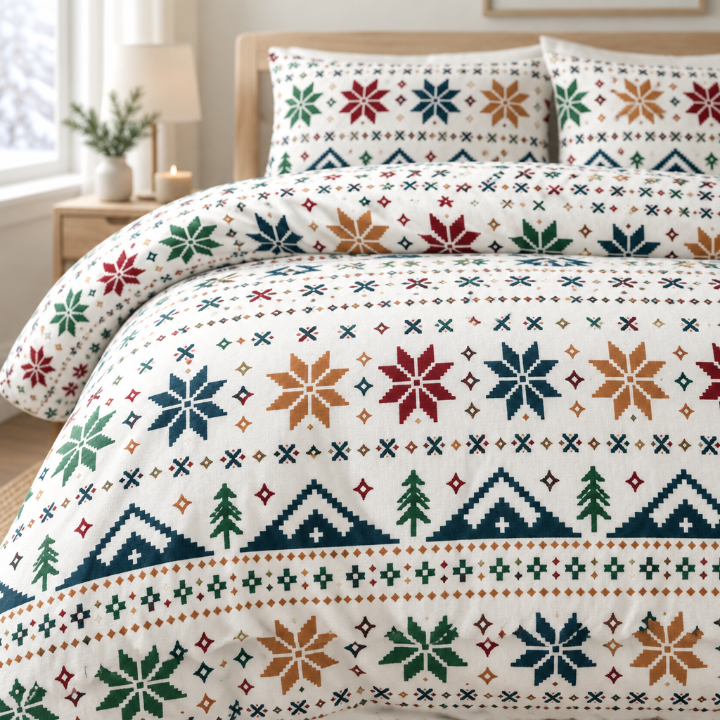 Nordic Snowflake 100% Cotton Duvet Cover Set with 2 Shams