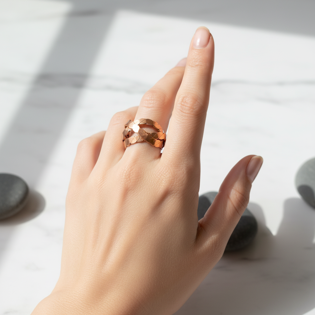 Copper Dragon Scale Tensor Ring – Sacred Cubit Pure Copper 144Hz Energy Tool