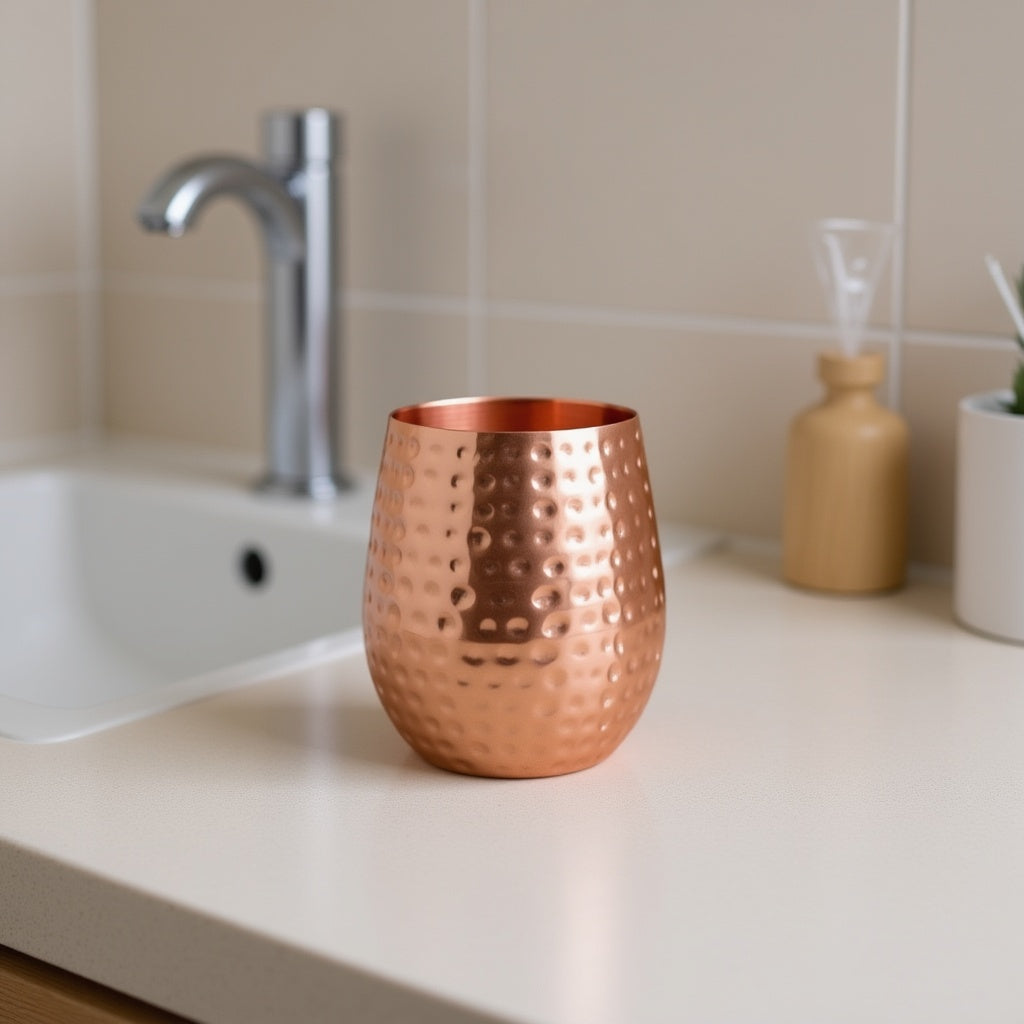 Premium Copper Water Glass 400ml - Hammered Design | Pure Solid Copper Tumbler