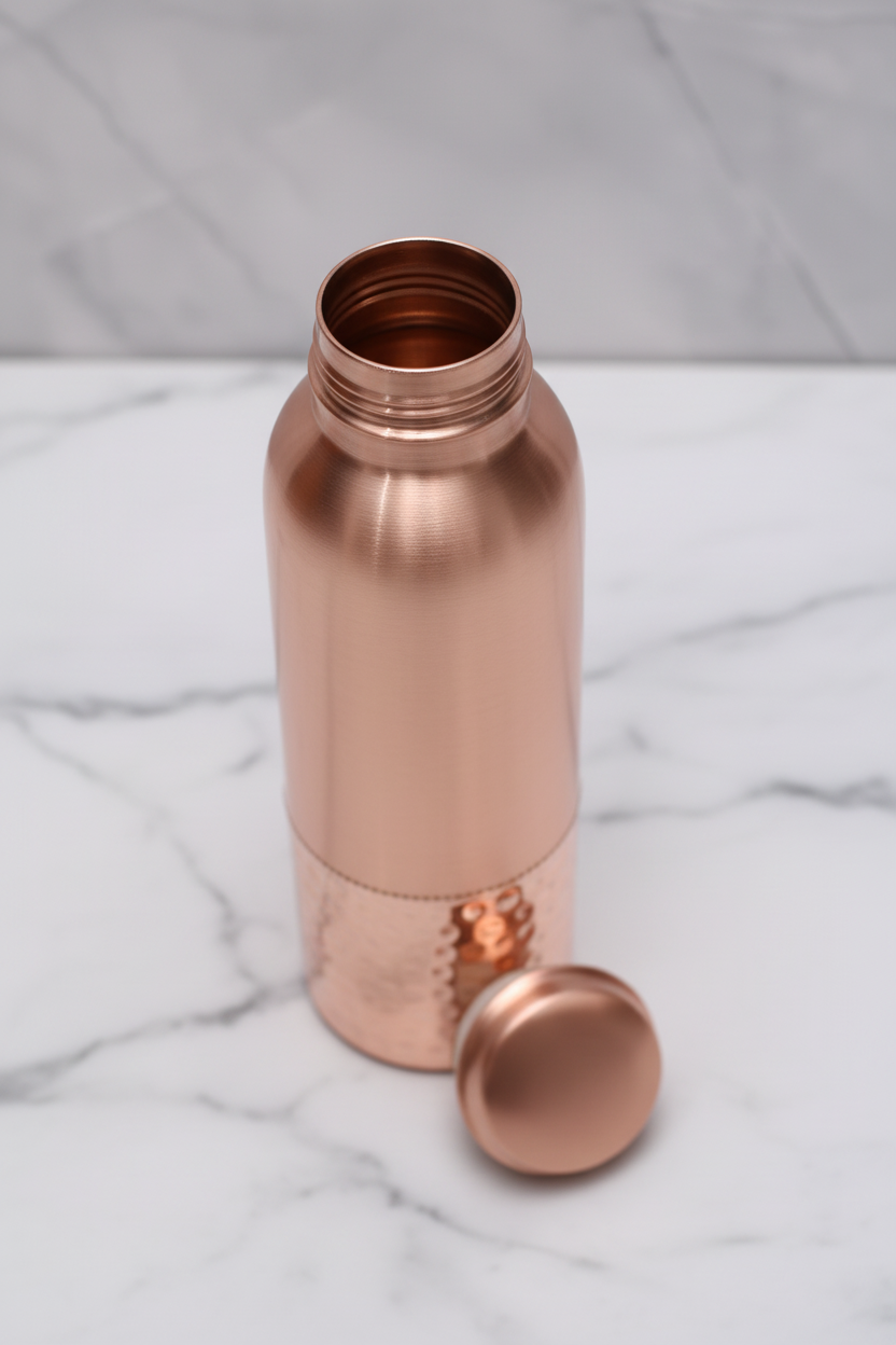 Pure Copper Water Bottle – Half Hammered Ayurvedic Design 950ml