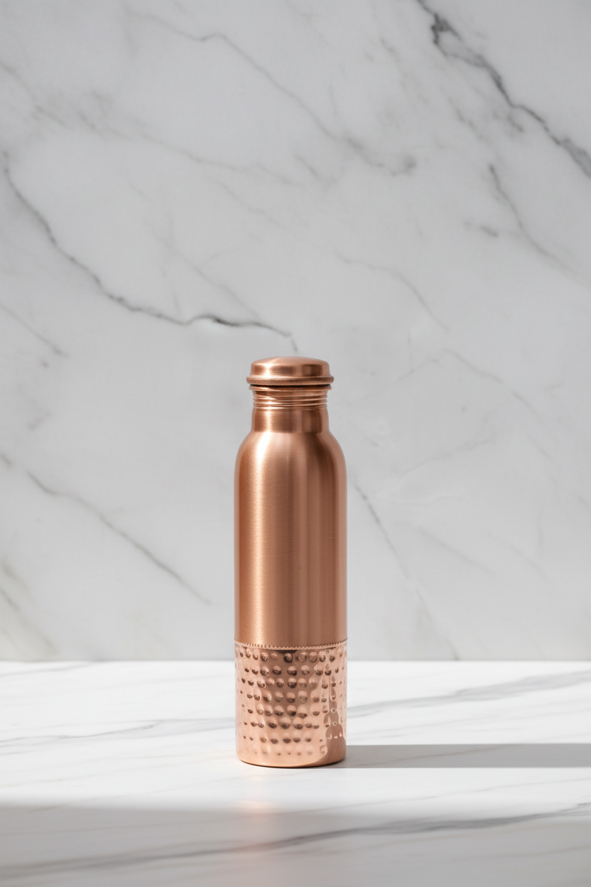 Pure Copper Water Bottle – Half Hammered Ayurvedic Design 950ml