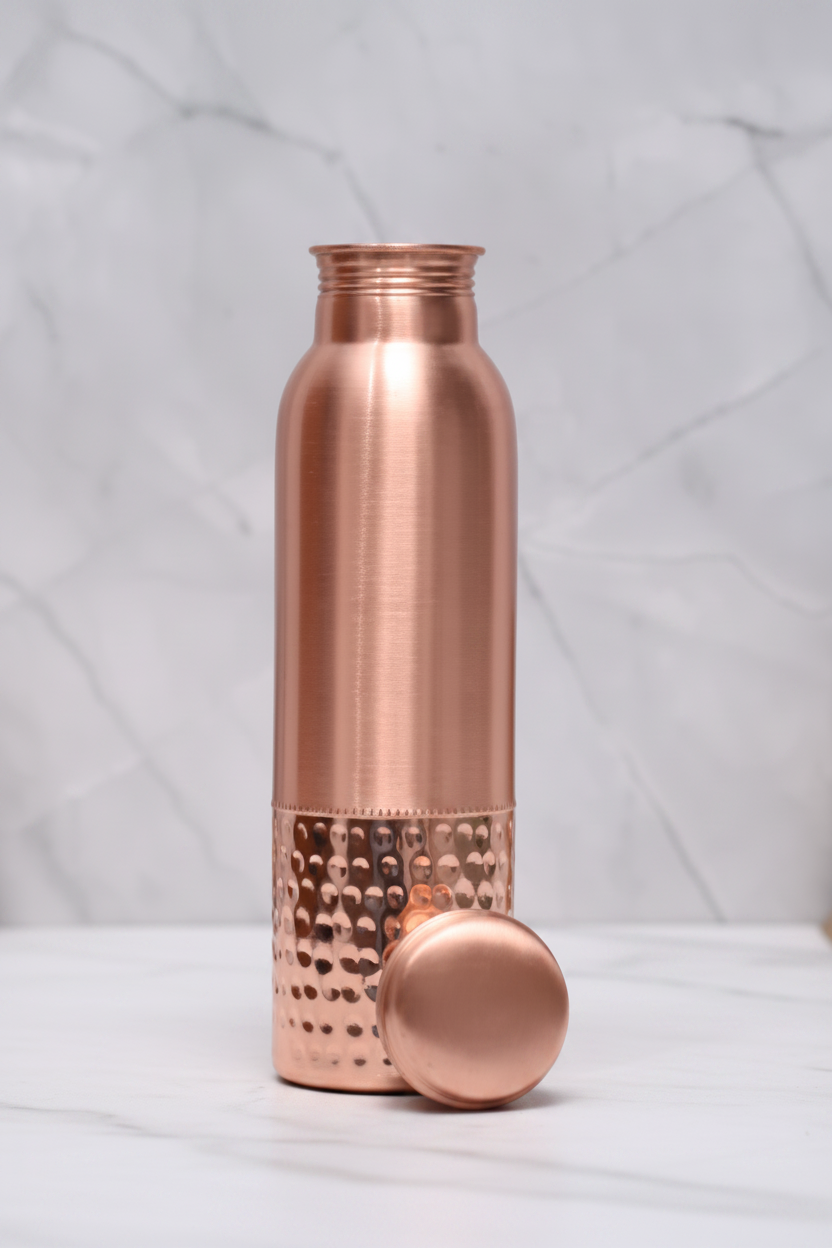 Pure Copper Water Bottle – Half Hammered Ayurvedic Design 950ml