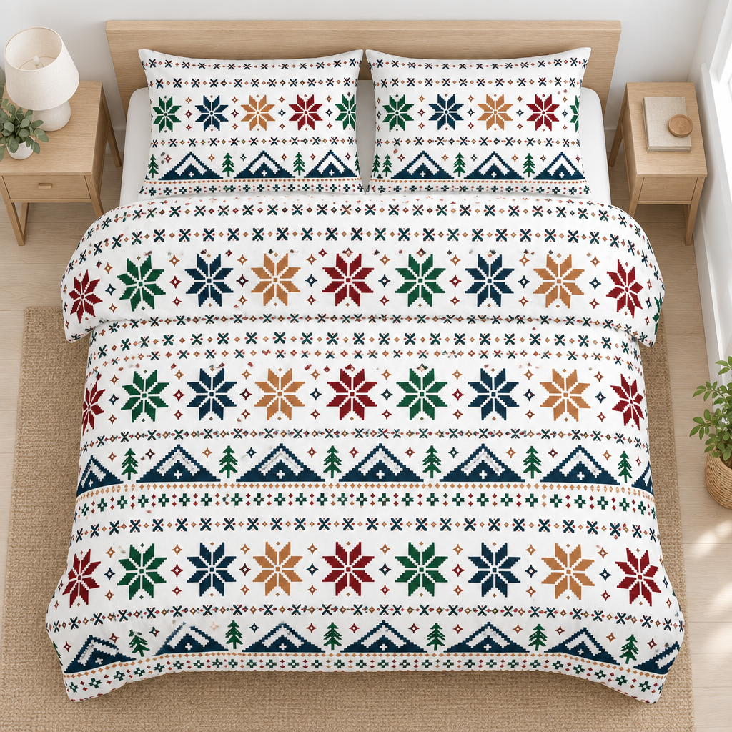 Nordic Snowflake 100% Cotton Duvet Cover Set with 2 Shams