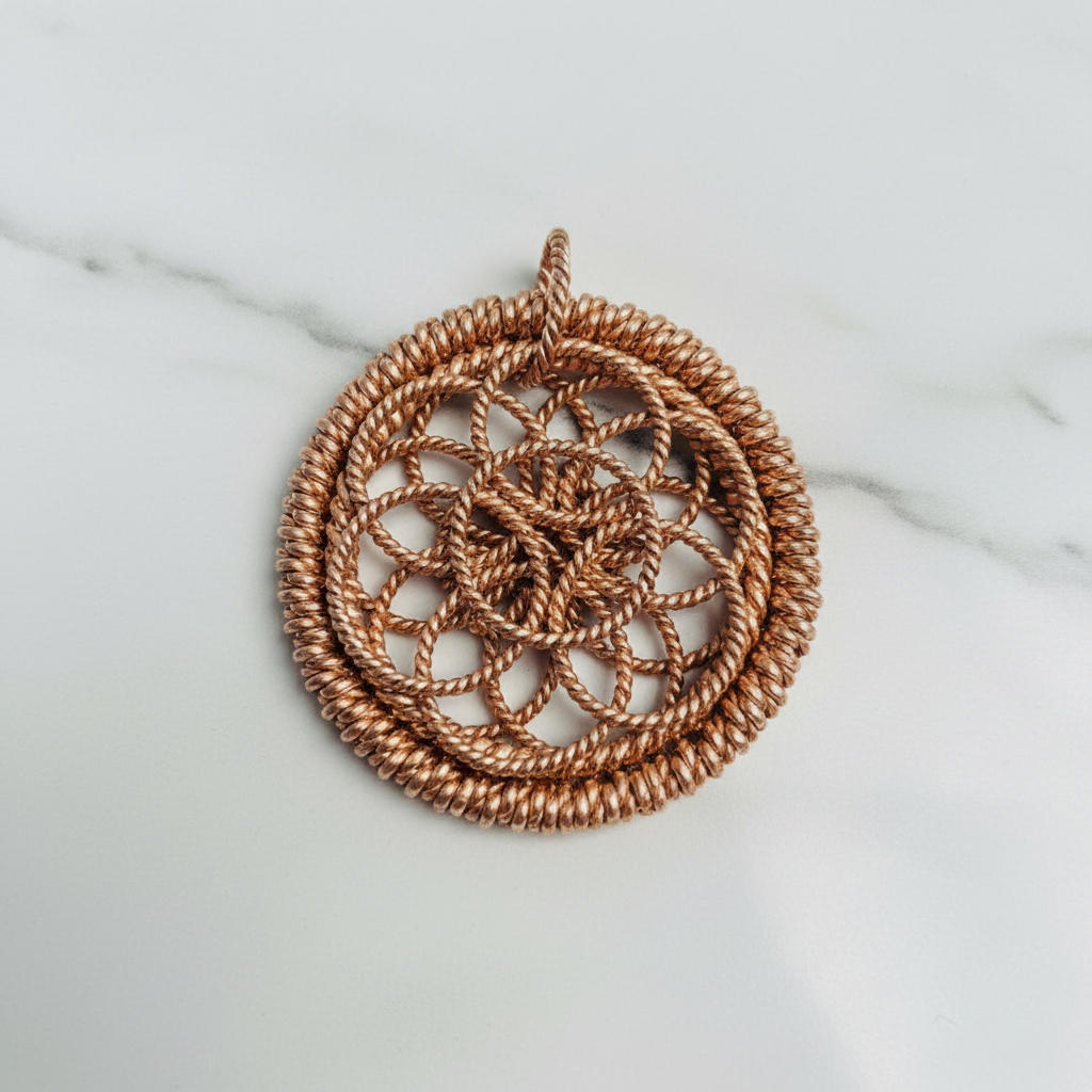 Flower of Life Copper Pendant & Necklace | Pure Copper Sacred Geometry | Handcrafted 6.5 cm