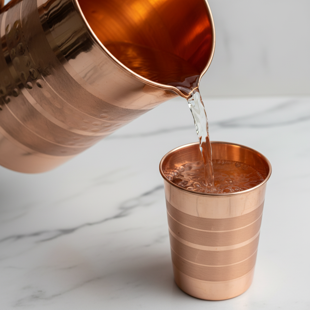 Pure Copper Jug and Glass Set (4-Piece) | Handcrafted Ayurvedic Water Set