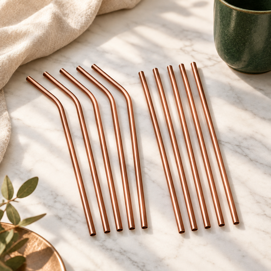 Pure Copper Drinking Straws – Set of 15 | Straight & Bent + Brushes