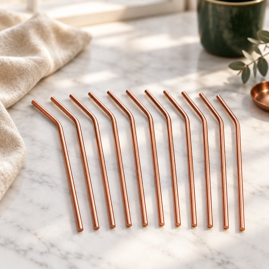 Pure Copper Drinking Straws – Set of 15 | Straight & Bent + Brushes