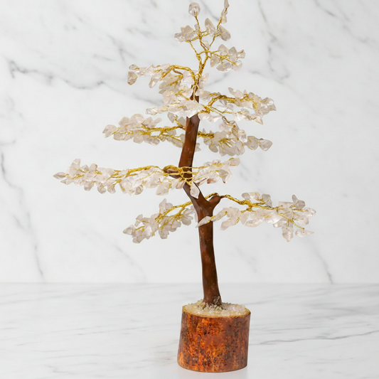 Wooden Crystal Quartz Tree — Clarity, Healing & Pure Energy