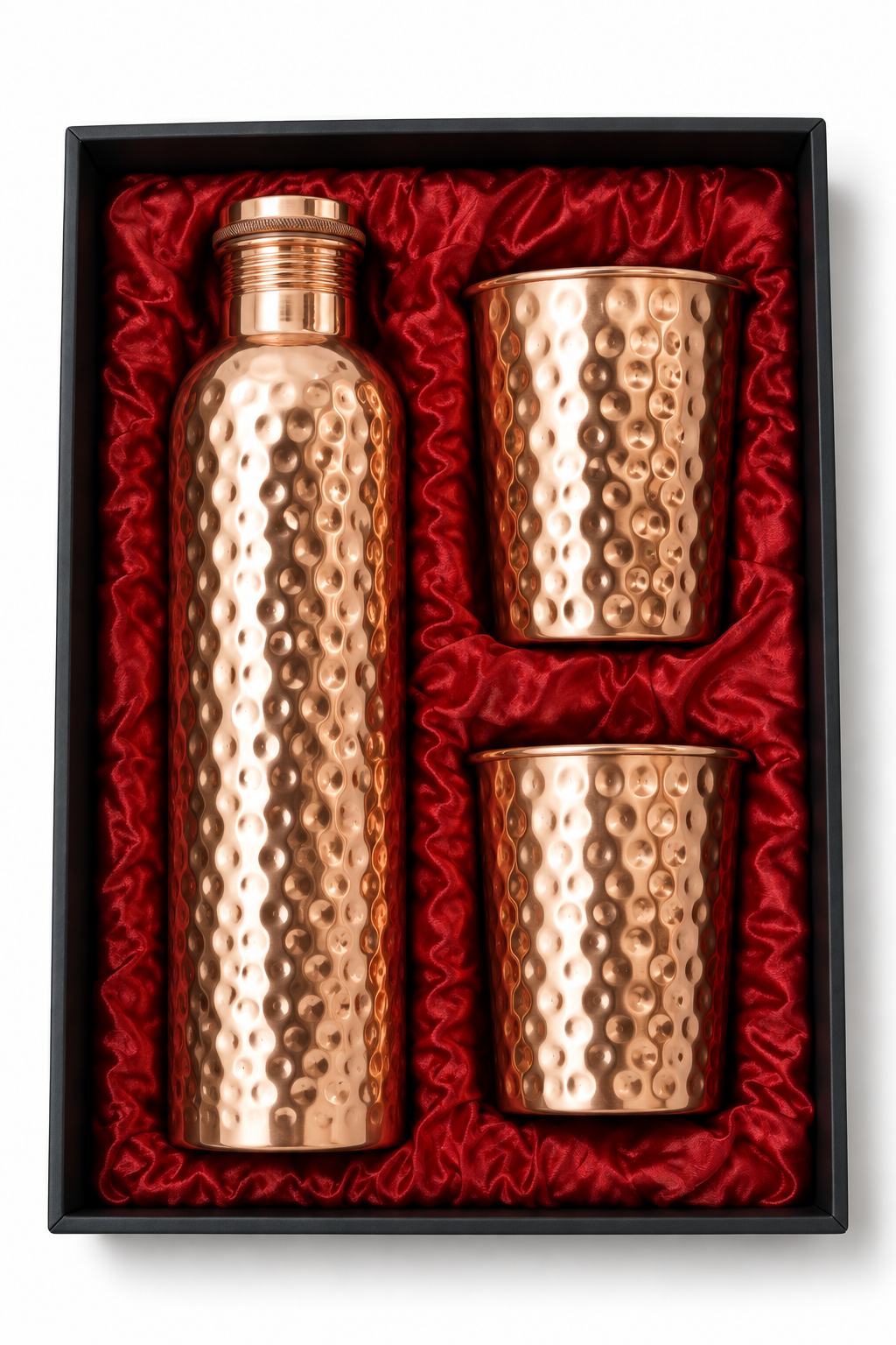 Nordic Hearth Hammered Copper Christmas Gift Set | Bottle & 2 Tumblers