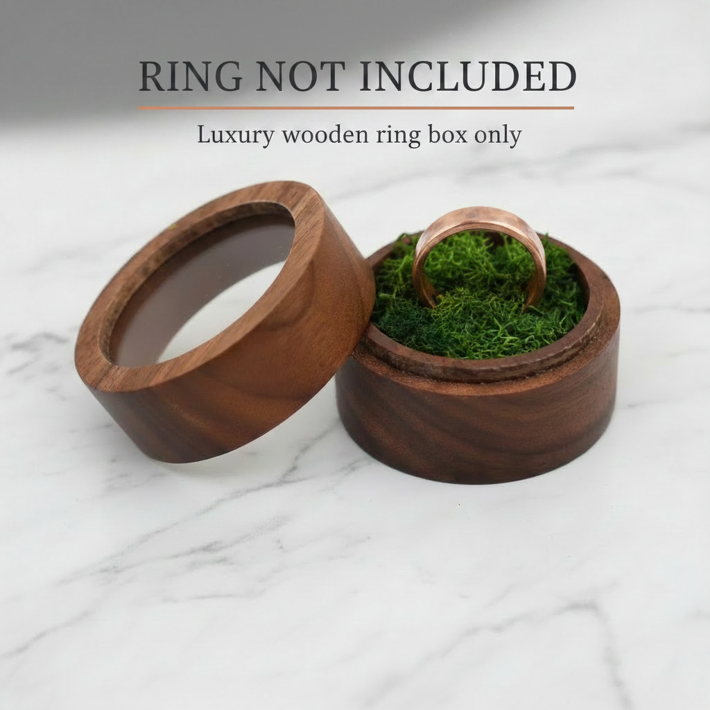 Luxury Wooden Ring Gift Box — Moss Interior & Glass Lid