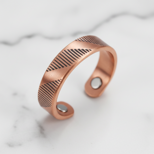 Pure Copper Geometric Cut Open Ring | Adjustable | Joint Pain Relief | Unisex