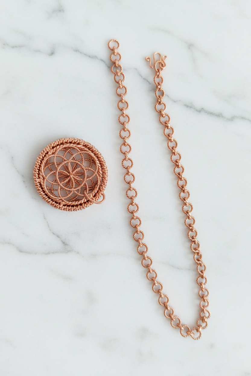 Flower of Life Copper Pendant & Necklace | Pure Copper Sacred Geometry | Handcrafted 6.5 cm