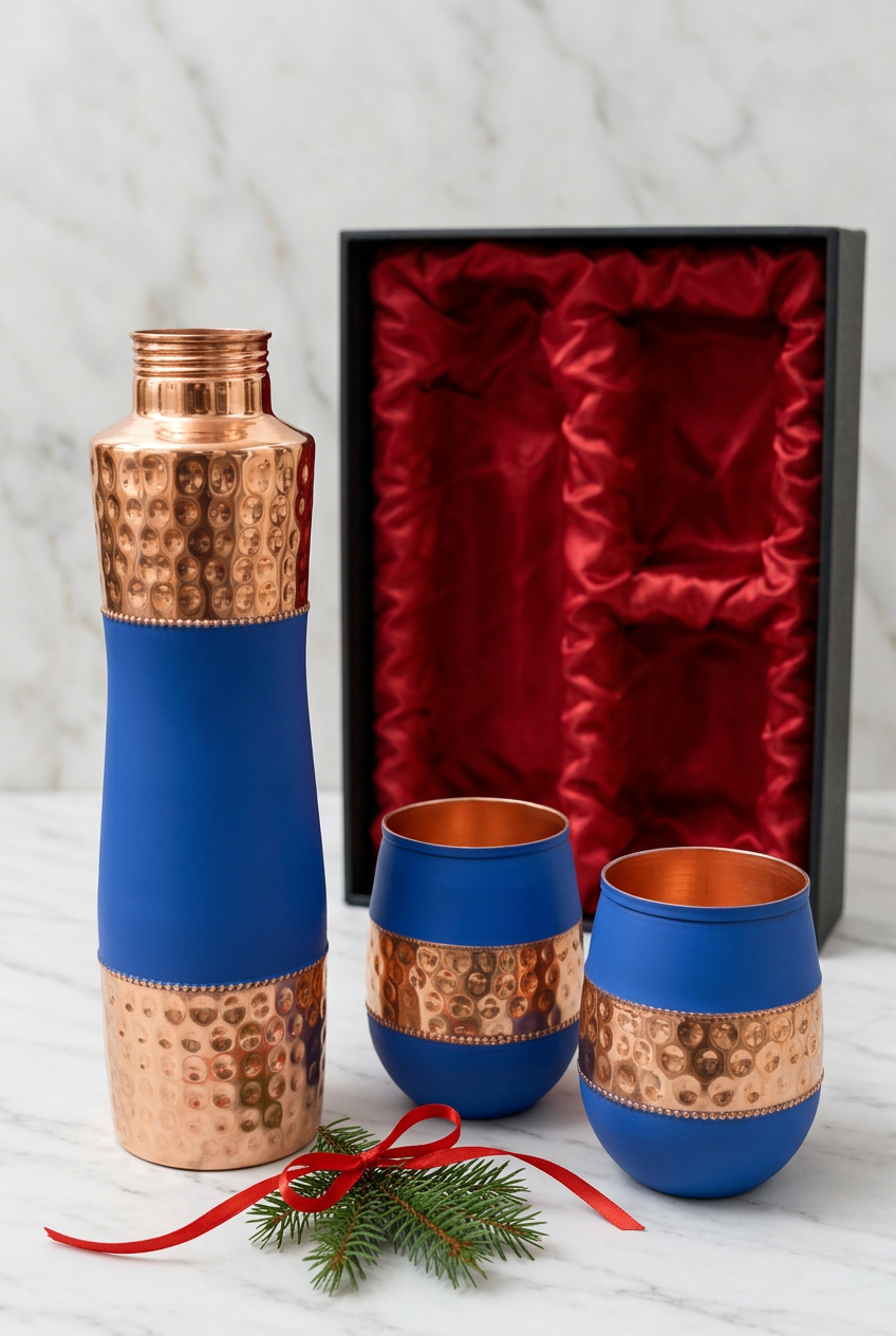 Royal Blue & Hammered Copper Christmas Gift Set