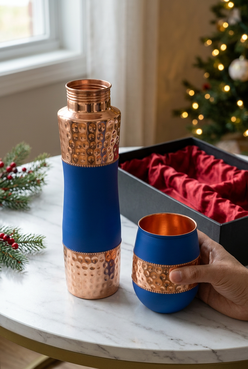 Royal Blue & Hammered Copper Christmas Gift Set