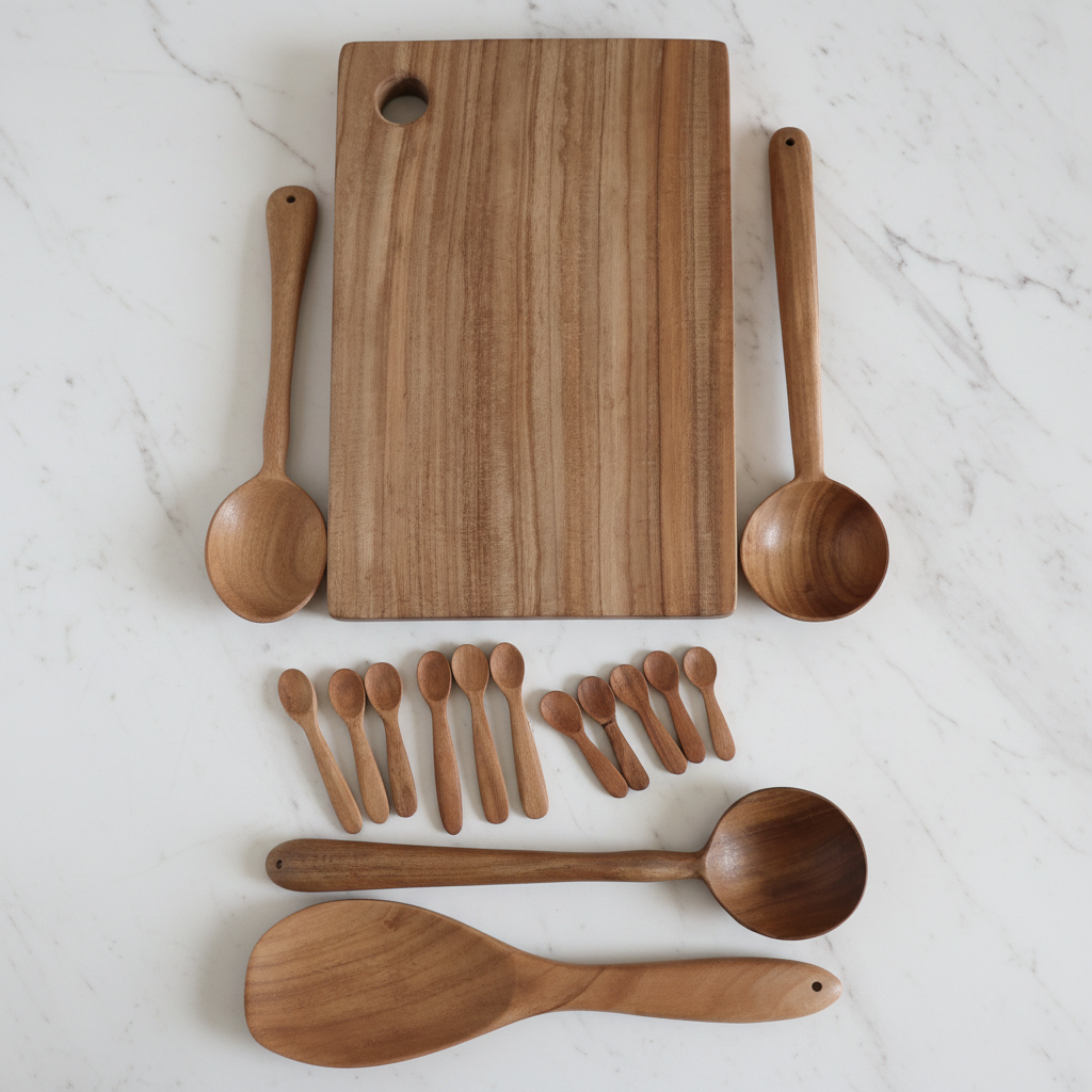 Neem Wood Kitchen Set – 11 Pieces | Chopping Board, Ladles & Spoons