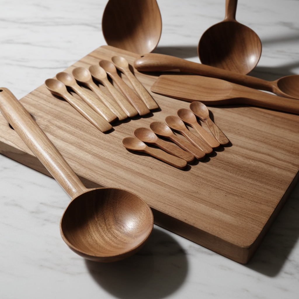Neem Wood Kitchen Set – 11 Pieces | Chopping Board, Ladles & Spoons