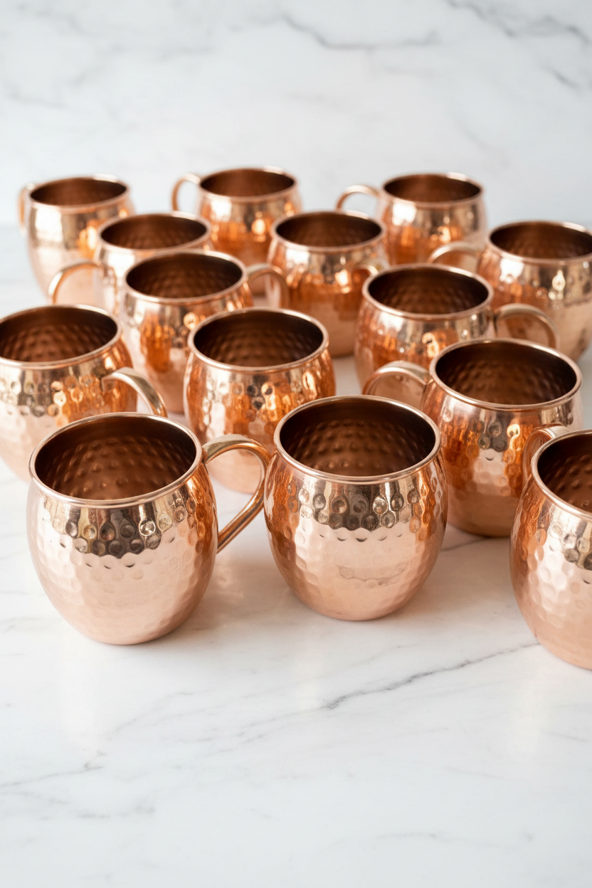 Moscow Mule Copper Barrel Mugs – Hammered Design | Set of 6, 8 or 12