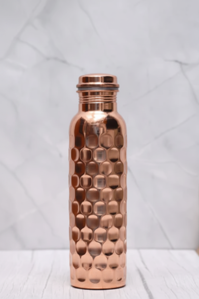 100% Pure Certified Copper Water Bottle – Heavy Brick Hammered / Honeycomb Design 1000ml