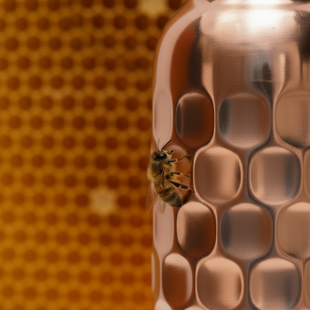 Honeycomb Design / Heavy Brick Hammered Pure Copper Water Bottle 1000ml