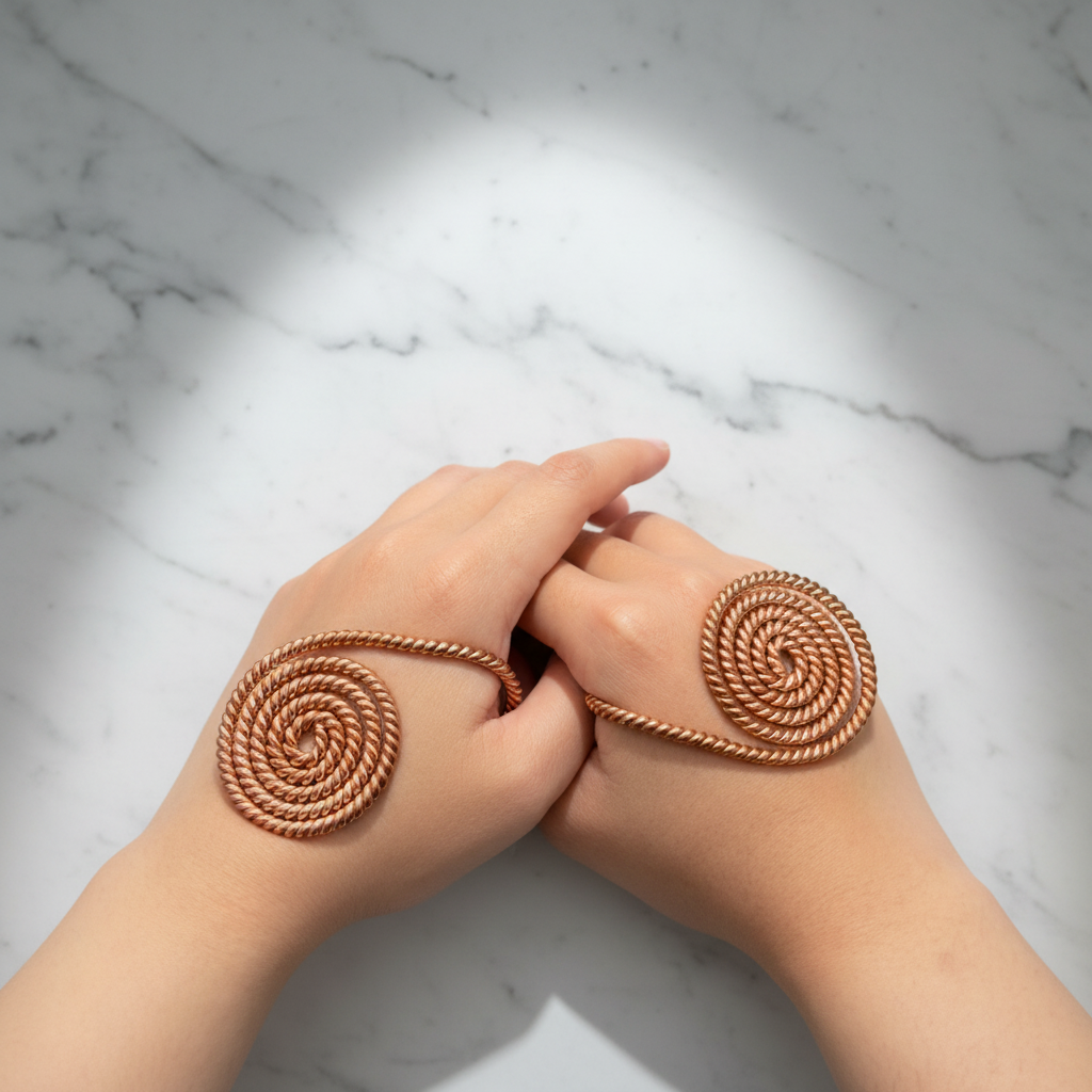 Pure Copper Spiral Hand Ring Set – Handmade Energy Jewelry for Meditation
