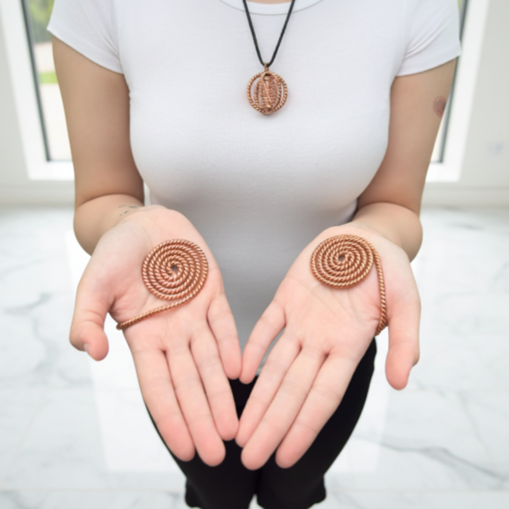 Pure Copper Spiral Hand Ring Set – Handmade Energy Jewelry for Meditation