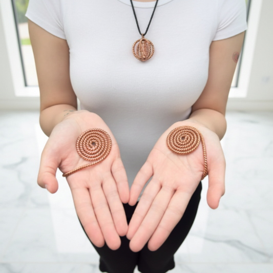 Pure Copper Spiral Hand Ring Set – Handmade Energy Jewelry for Meditation