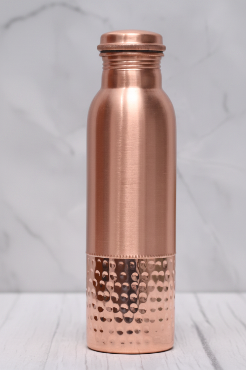 Pure Copper Water Bottle – Half Hammered Ayurvedic Design 950ml