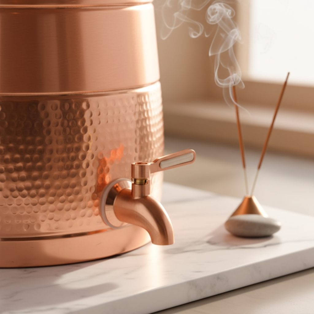 Pure Copper Half-Hammered Barrel Dispenser 8L | Ayurvedic, Handcrafted