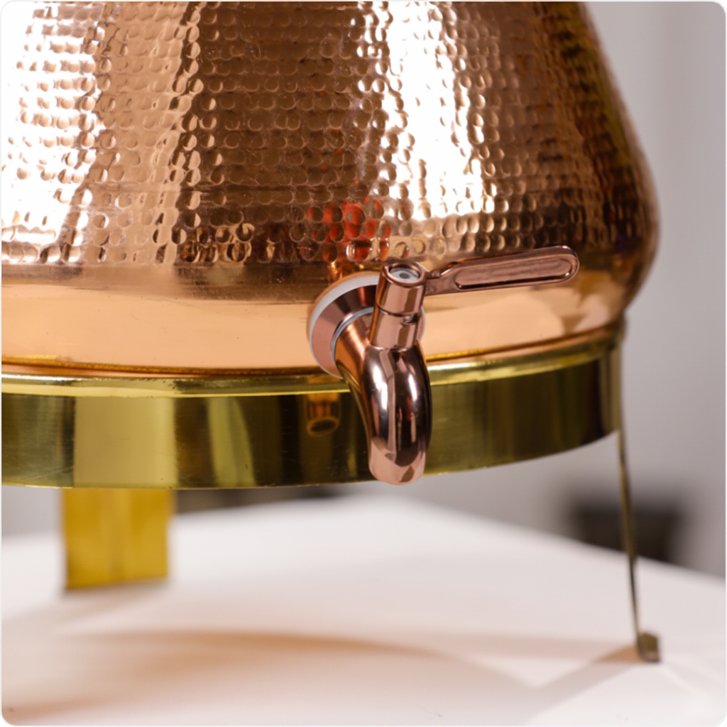 Pure Copper Full-Hammered Water Dispenser 8L | With Brass Stand | Ayurvedic, Handcrafted