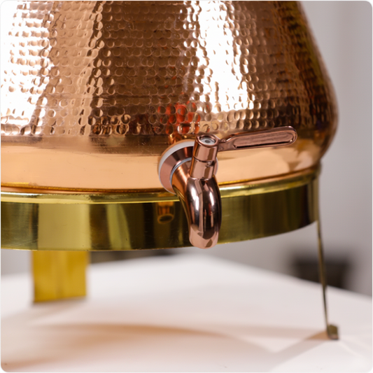 Pure Copper Full-Hammered Water Dispenser 8L | With Brass Stand | Ayurvedic, Handcrafted
