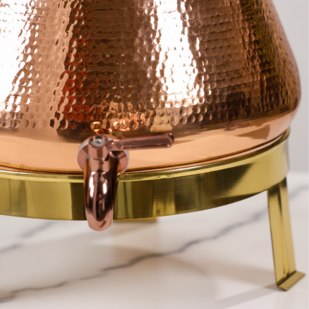 Pure Copper Full-Hammered Water Dispenser 8L | With Brass Stand | Ayurvedic, Handcrafted