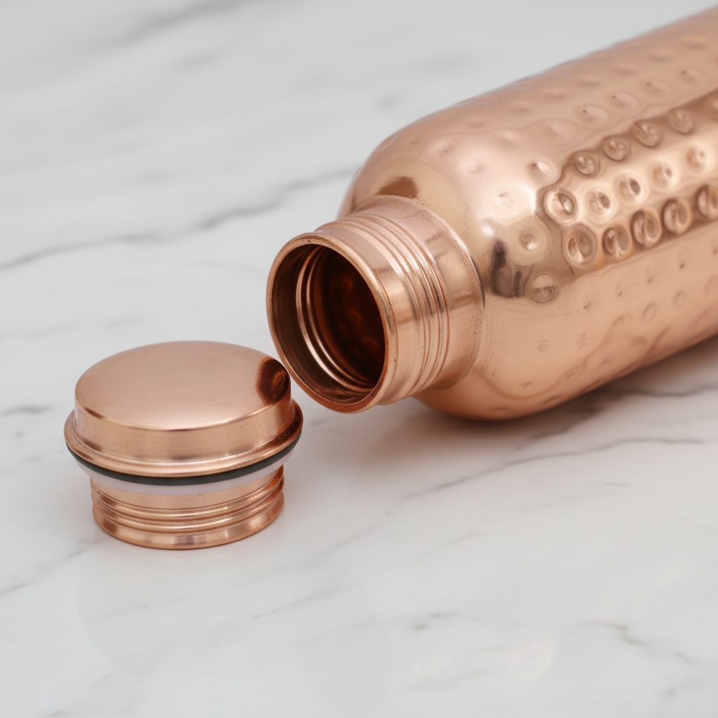 Pure Copper Hammered Bottle | Push-In Lid | 950ml | 100% Certified Copper