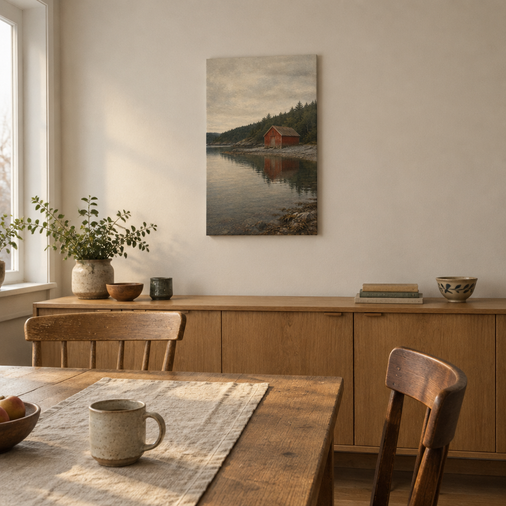 The Red Boathouse | Norwegian Coastal Canvas Art