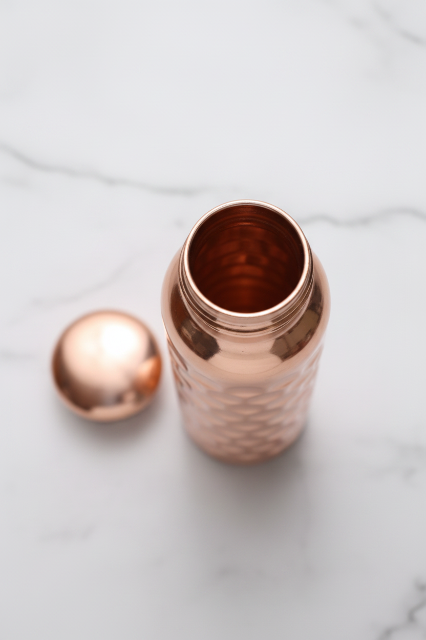 100% Pure Certified Copper Water Bottle – Heavy Brick Hammered / Honeycomb Design 1000ml