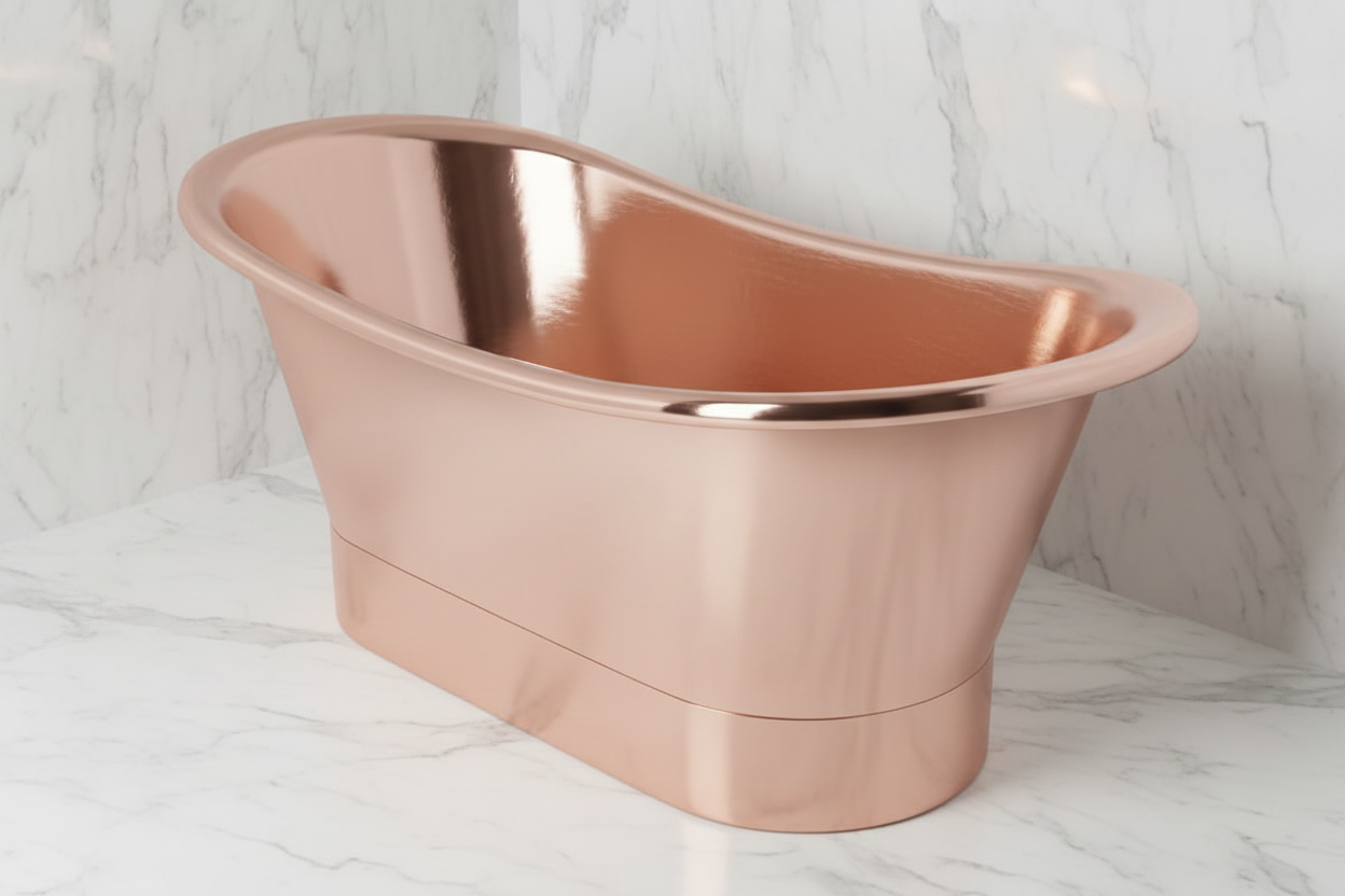 Bateau T High Polish Copper English Tub | 70"x28"x28" | Double Slipper Freestanding Bathtub