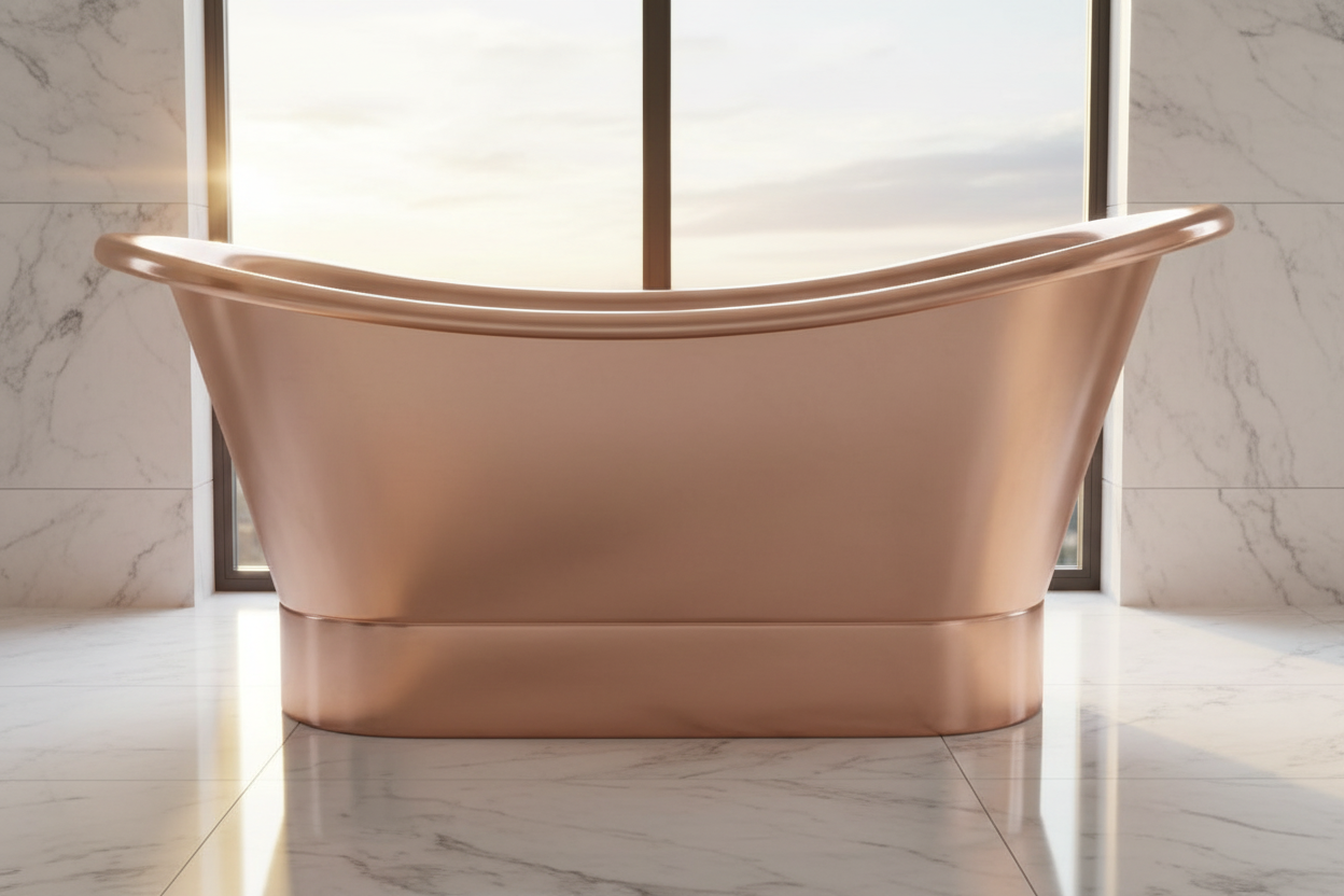 Bateau T High Polish Copper English Tub | 70"x28"x28" | Double Slipper Freestanding Bathtub