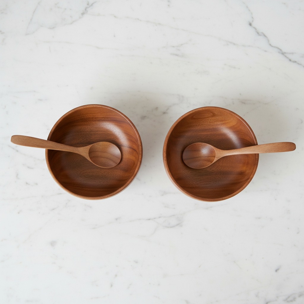 Neem Wood Soup Bowls & Spoons – Set of 2 | Handcrafted & Antibacterial