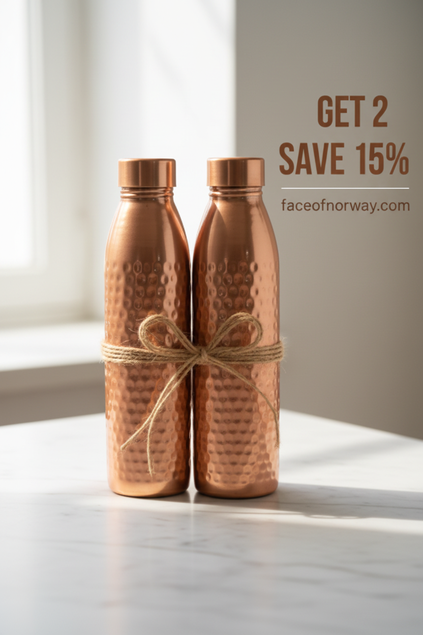 Pure Copper Water Bottle 1000ml – Hammered | Face of Norway