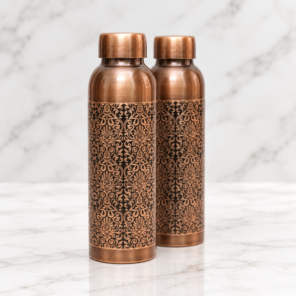Pure Copper Water Bottle – Milton Antique Engraved Design (1L) | Ayurvedic & Leak-Proof