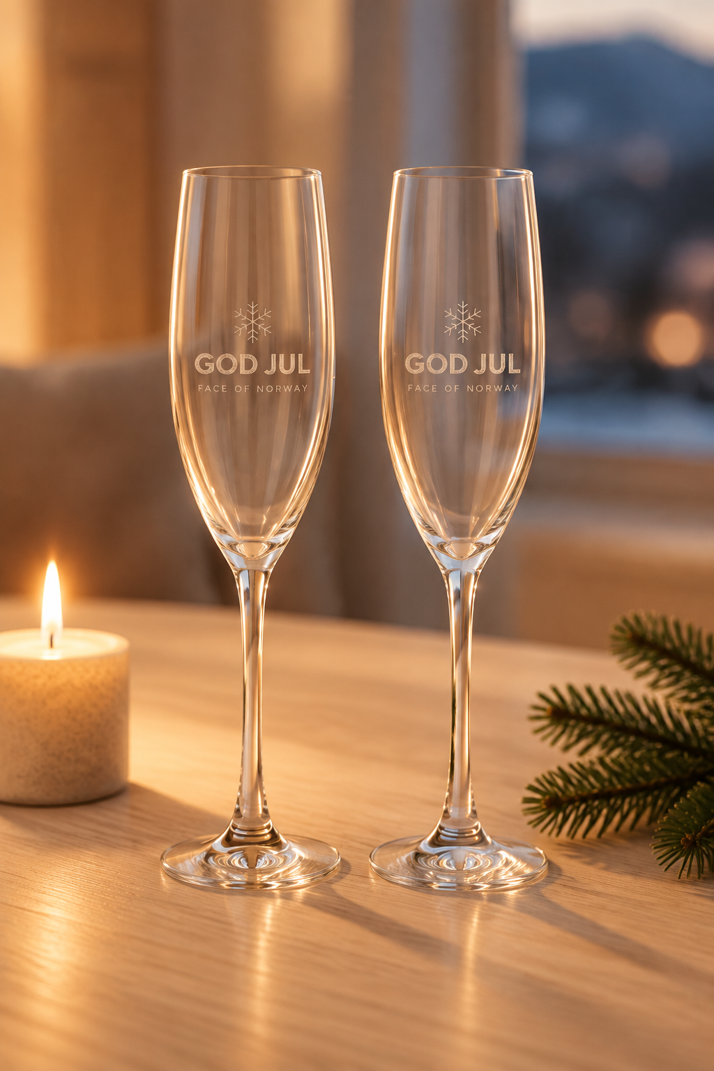 Face of Norway God Jul Champagne Flute – Engraved 8 oz Holiday Toast Glass